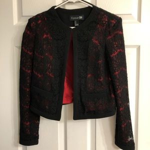 Black and red lace blazer